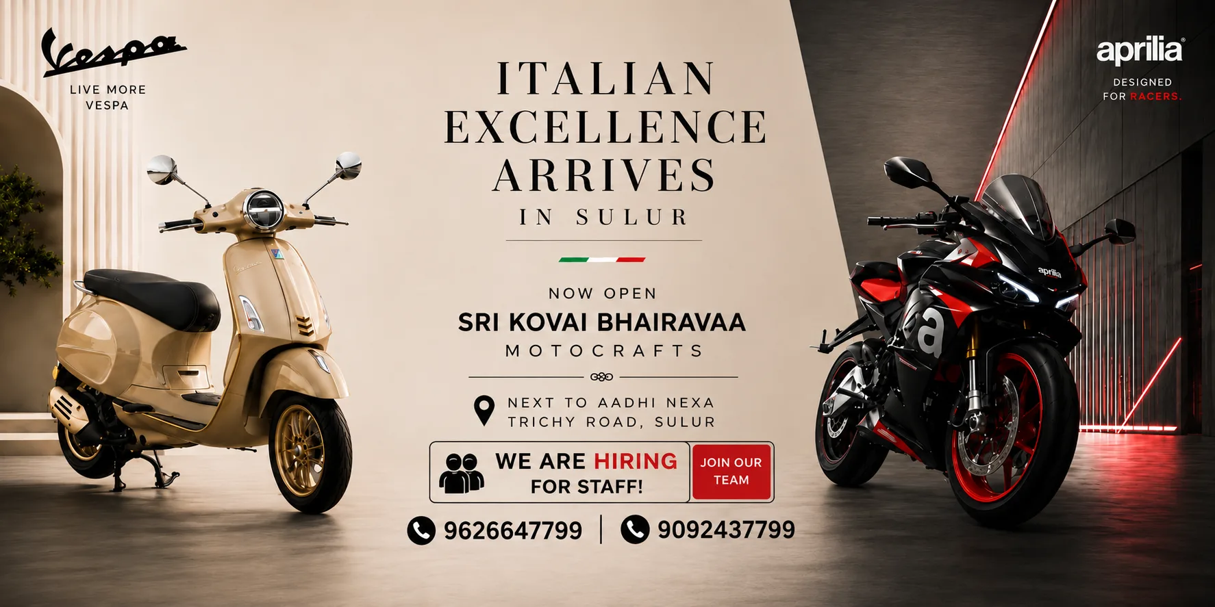 Sri Kovai Bhairavaa Motocrafts — Vespa and Aprilia dealership in Coimbatore