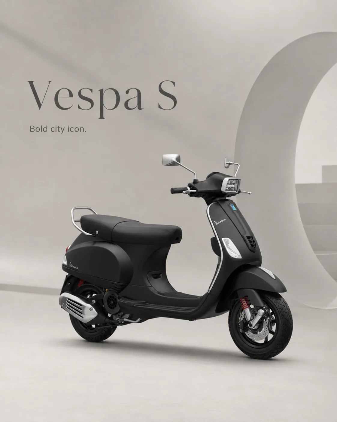 Vespa S at SKBM, the Vespa showroom in Coimbatore, Tamil Nadu