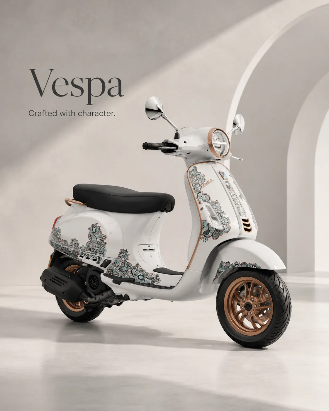 Vespa Tech / Qala at SKBM, the Vespa showroom in Coimbatore, Tamil Nadu