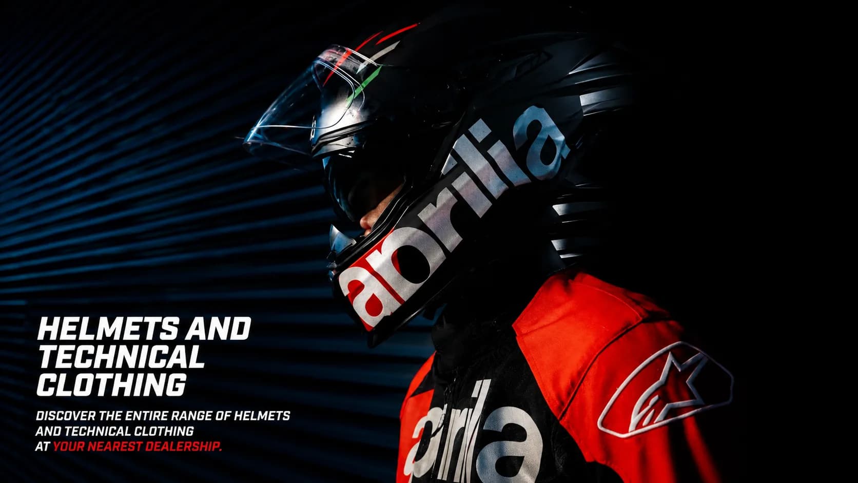 Aprilia helmets and technical riding clothing, available at SKBM Coimbatore